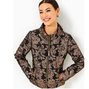 NWT Lilly Pulitzer Emelyn Jacket In Noir Moonlight Dance Brocade